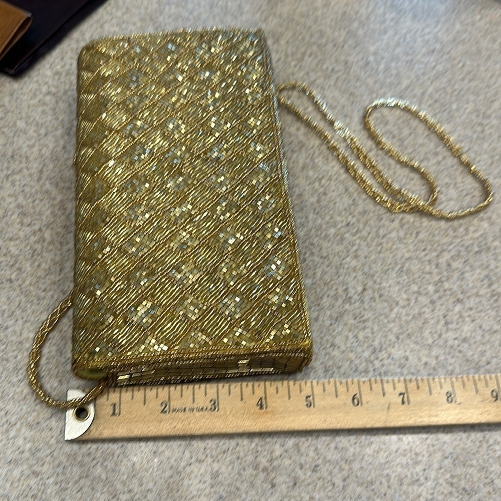 Vintage 1960 Art Deco/Nouveau Gold/yellow hand Beaded evening purse/bag - Picture 5 of 11